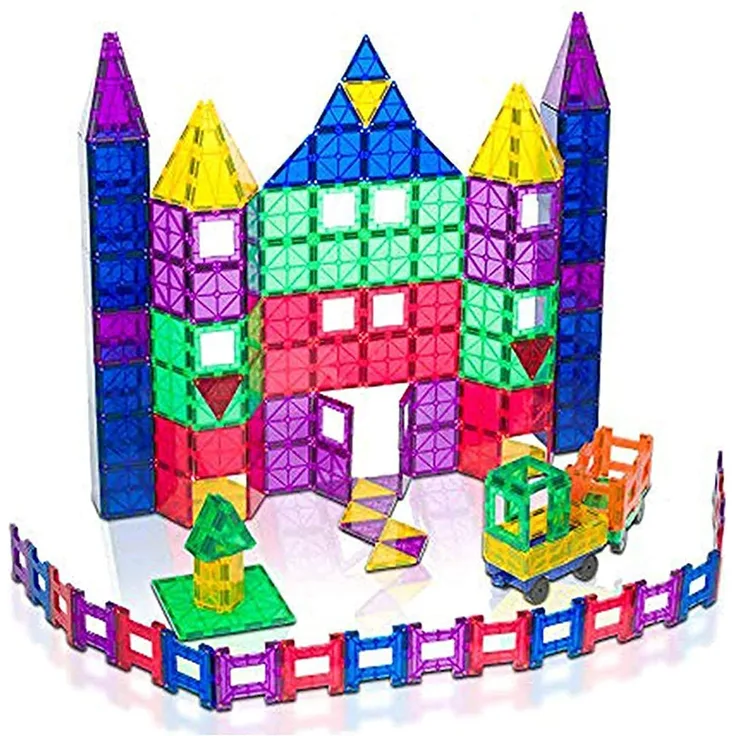 Playmags 150-teiliges Mega-Set: Jetzt mit stärkeren Magneten, robust, super haltbar mit klaren, klaren Farbfliesen. 18-teiliges Clickins-Zubehör zur Steigerung Ihrer Kreativität