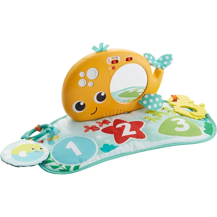 Fisher-Price GGK34 - Heb Dein Köpfchen Wal Spielmatte mit Spiegel zum Spielen in der Bauchlage, Babyerstausstattung ab Geburt
