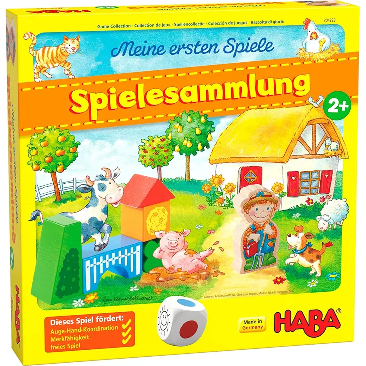 HABA 304223 - Meine ersten Spiele – Spielesammlung, 10 erste Spiele auf dem Bauernhof für 1-3 Kinder ab 2 Jahren