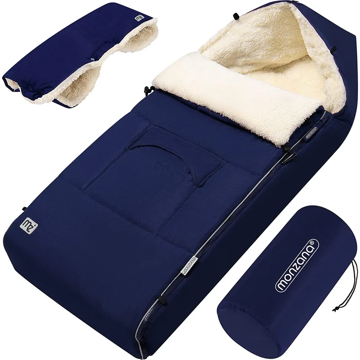 Monzana Babyfußsack Handwärmer Wetterfest Reflektoren-Streifen Reißverschluss abnehmbares Fußteil Waschbar Kinderwagen Winter Fußsack 90x60 cm – Bild 1