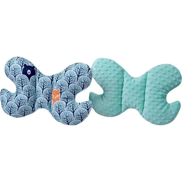 Medi Partners KOPFKISSEN Kinder Nacken Nackenstütze 100% Baumwolle/Minky Baby Nackenhörnchen für auto Kinderwagen autofahrt reisen Schlaf Hals kissen Schlummerrolle (Wald mit minzer Minky)
