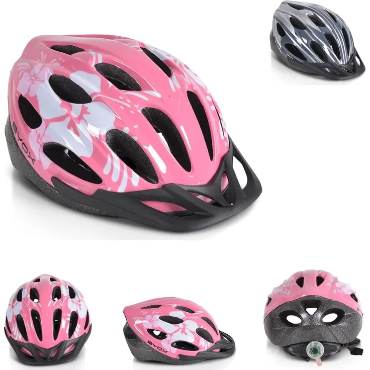 Byox Kinder Schutzhelm Y02, 17 Löcher, Größe M, einstellbar 54-58 cm, LED-Licht pink