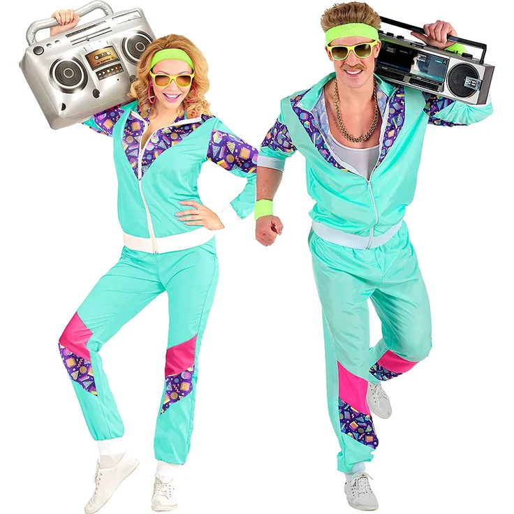 Widmann 00182 - Erwachsenenkostüm, 80er Jahre Trainingsanzug, Jacke und Hose, angenehmer Tragekomfort, Assi Anzug, Proll Anzug, Retro Style, verschiedene Größen, Bad Taste Party, 80ties, Karneval – Bild 1