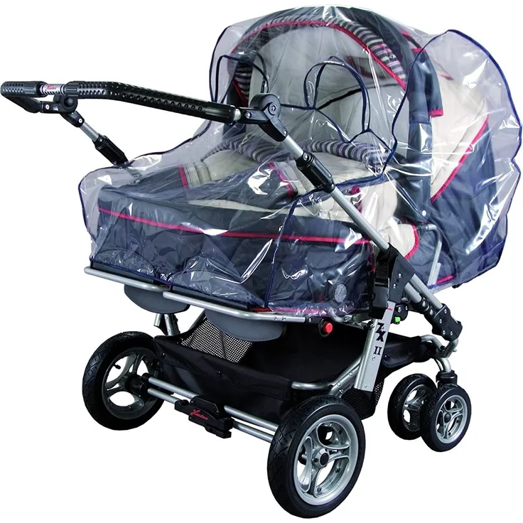 sunnybaby 10098 - Universal Regenverdeck, Regenschutz, Regenhaube für ZWILLINGS-Kinderwagen | zwei Kontaktfenster für optimale Luftzirkulation | Qualität: MADE in GERMANY