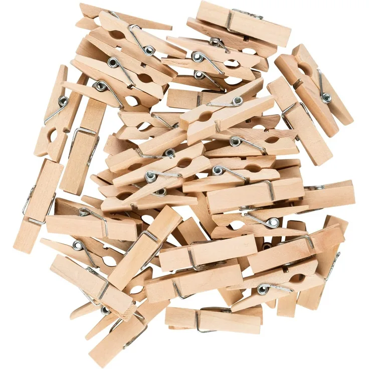 Idena 63134 Miniaturklammern aus Holz, 48 Stück, ca. 3,5 cm lang, zum Basteln, Dekorieren und Verzieren