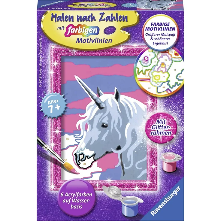 Ravensburger Malen nach Zahlen Einhorn mit Glitterrahmen