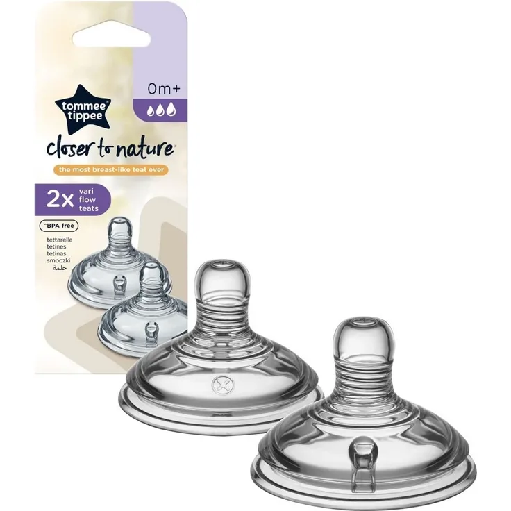 Tommee Tippee Closer to Nature Trinksauger, Natürlich Geformt mit Anti-Kolik Ventil, Weiches Silikon, Variabler Milchfluss, ab 0 Monate, 2-er Set