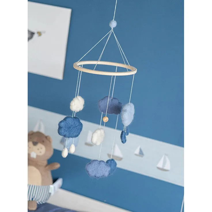 Sebra - Filz-Babymobile - Wolken - Denim Blue - Wolle/Holz - H: 57 cm - D: 22 cm