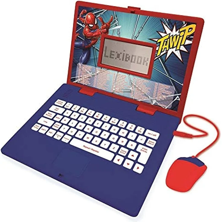 Lexibook JC598SPi3 Spider-Man-Zweisprachiger Laptop für Bildungszwecke Englisch und Deutsch, 124 Aktivitäten, Mathematik, Logik, Musik, Uhr, Spiele-Kinderspielzeug (Mädchen & Jungen) – Bild 1