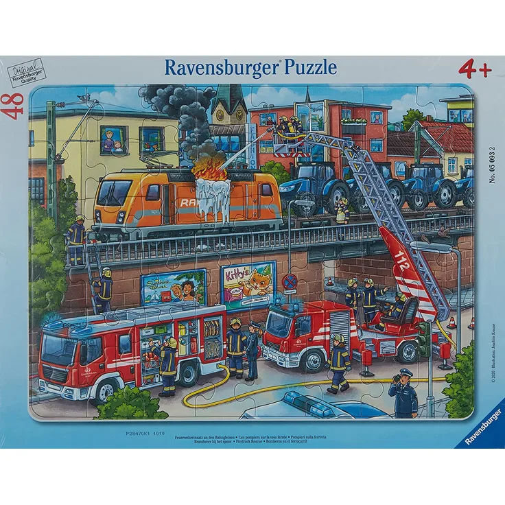 Ravensburger Kinderpuzzle 05093 05093-Feuerwehreinsatz an den Bahngleisen-48 Teile Rahmenpuzzles, Teal/Turquoise Green