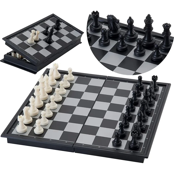 Engelhart- 200712 - Schachspiel magnetisch, 24 x 24 cm - Einklappbar Schachbrett Pädagogische Speil mit Magnetischem für Kinder, Reisen, Schwarz und weiß