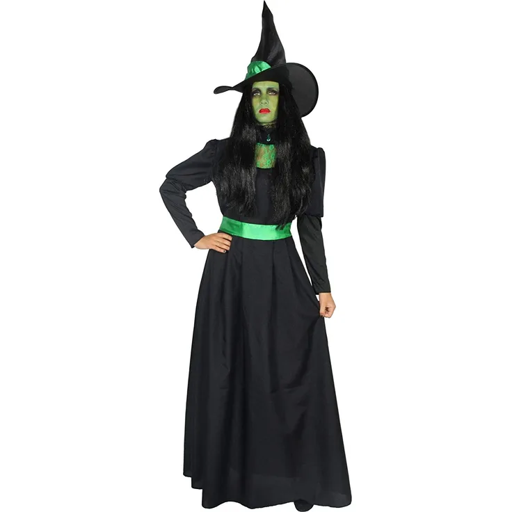 Foxxeo grün schwarzes Hexen Kostüm mit Hexenhut für Damen Fasching Karneval Halloween Größe XXL