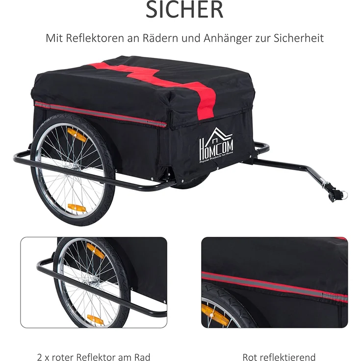 HOMCOM Transportanhänger für Fahrräder schwarz, rot – Bild 8
