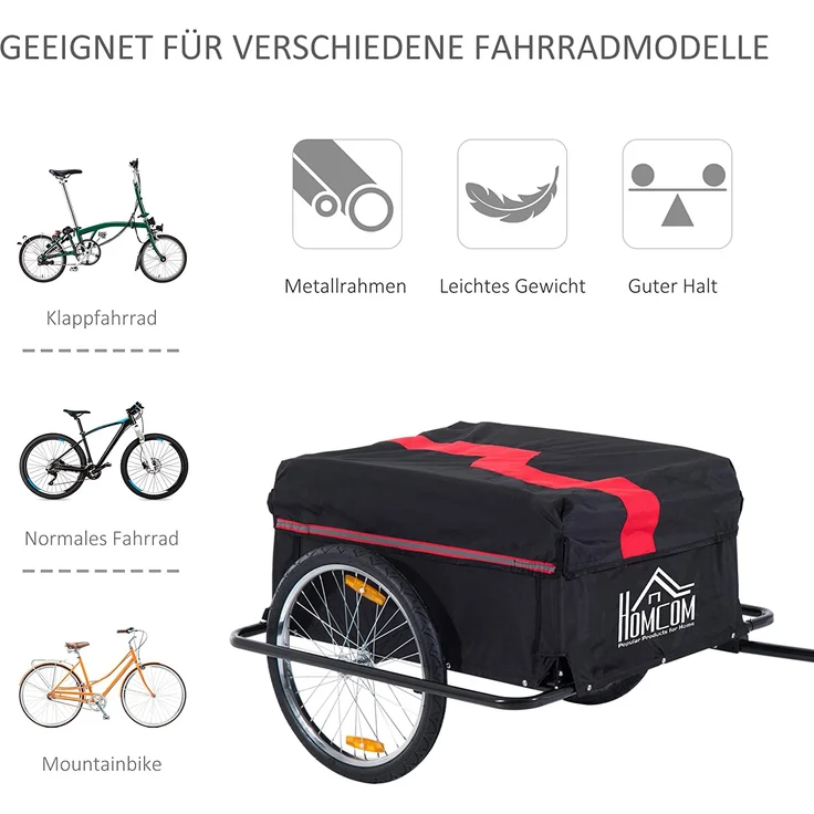 HOMCOM Transportanhänger für Fahrräder schwarz, rot – Bild 4