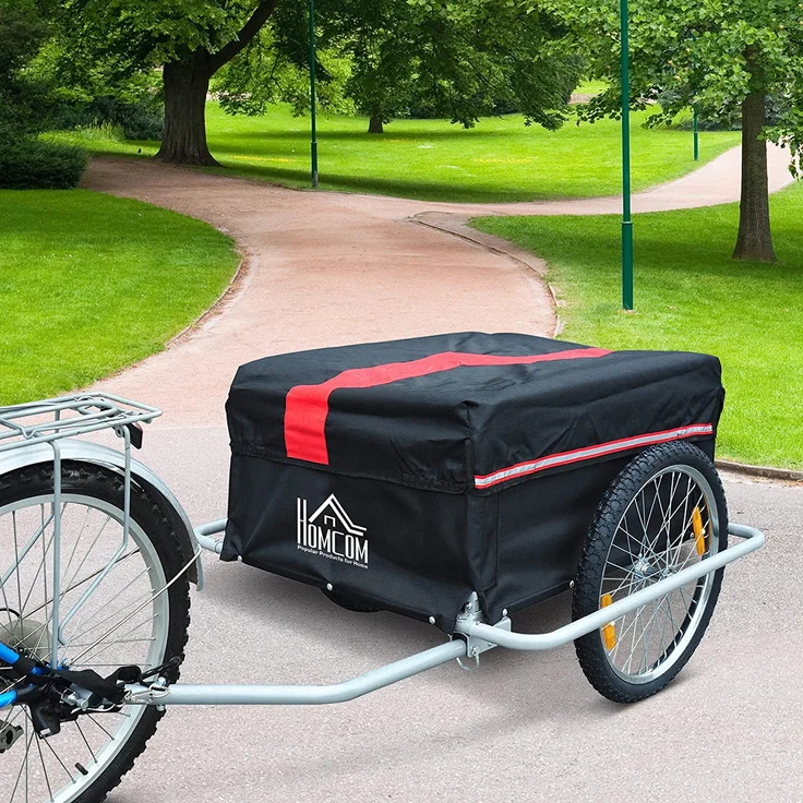HOMCOM Transportanhänger für Fahrräder schwarz, rot – Bild 2