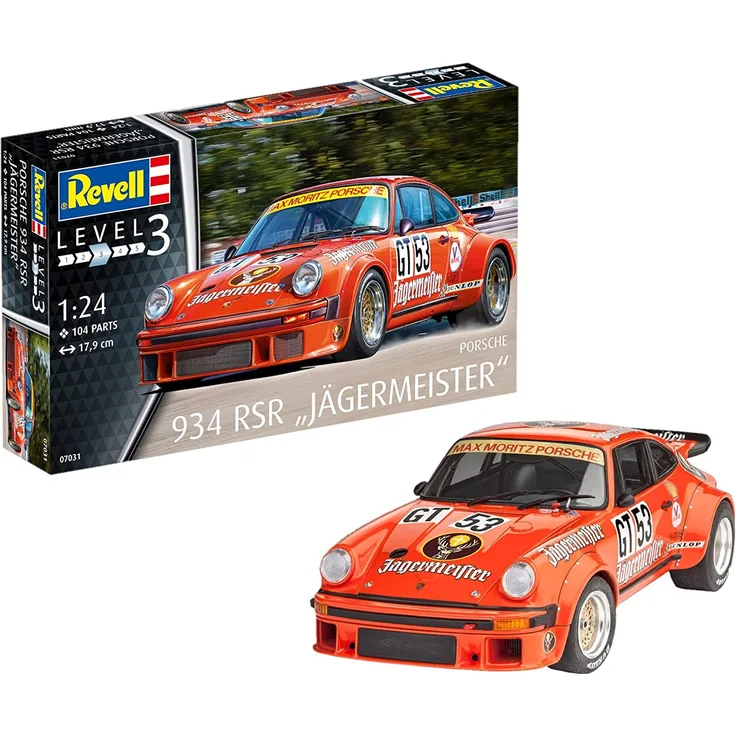 Revell Modellbausatz Auto 1:24 - Porsche 934 RSR 'Jägermeister' im Maßstab 1:24, Level 3, originalgetreue Nachbildung mit vielen Details, 07031