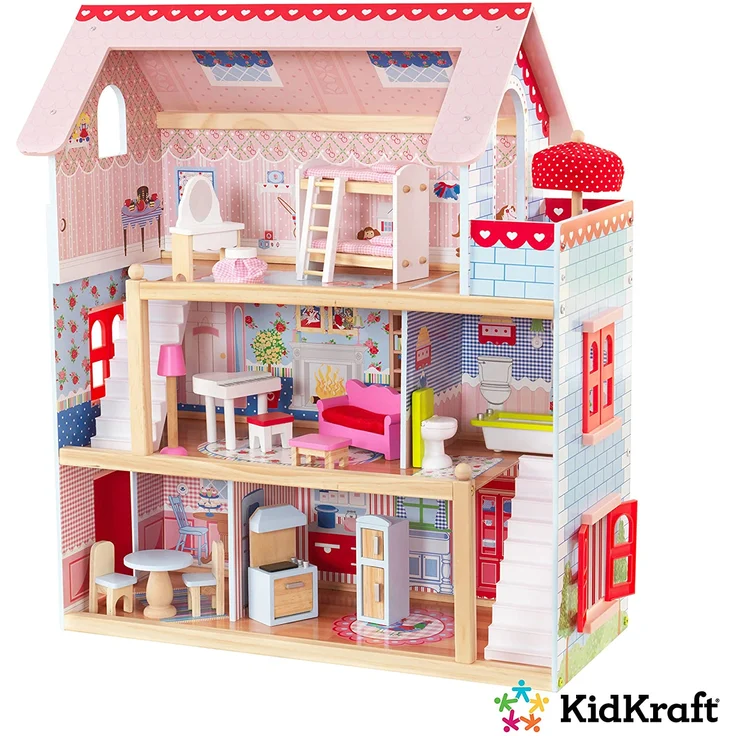 KidKraft 65054 Puppenhaus Chelsea Spielset mit 3 Spielebenen für 12 cm große Puppen, Multi – Bild 2