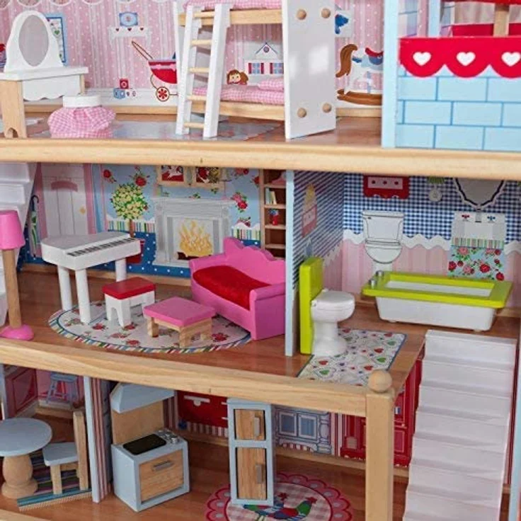 KidKraft 65054 Puppenhaus Chelsea Spielset mit 3 Spielebenen für 12 cm große Puppen, Multi – Bild 16