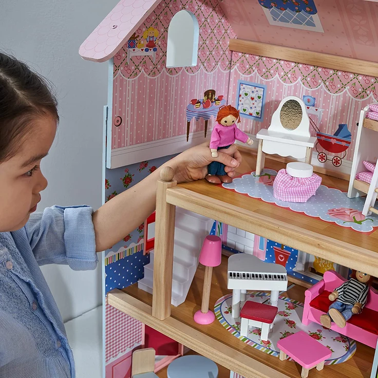 KidKraft 65054 Puppenhaus Chelsea Spielset mit 3 Spielebenen für 12 cm große Puppen, Multi – Bild 6