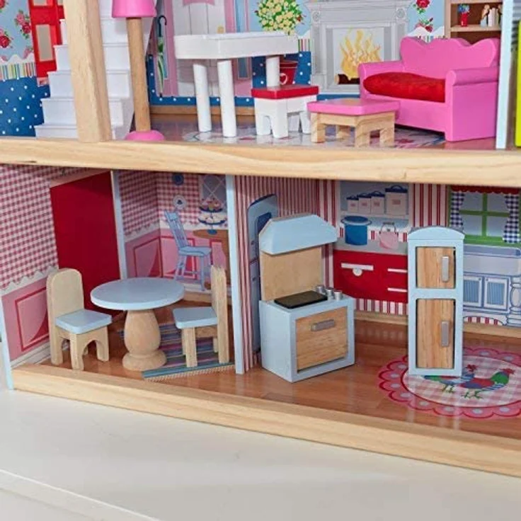 KidKraft 65054 Puppenhaus Chelsea Spielset mit 3 Spielebenen für 12 cm große Puppen, Multi – Bild 13