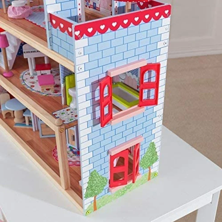KidKraft 65054 Puppenhaus Chelsea Spielset mit 3 Spielebenen für 12 cm große Puppen, Multi – Bild 15