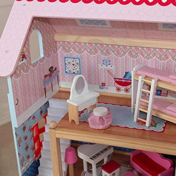 KidKraft 65054 Puppenhaus Chelsea Spielset mit 3 Spielebenen für 12 cm große Puppen, Multi – Bild 14