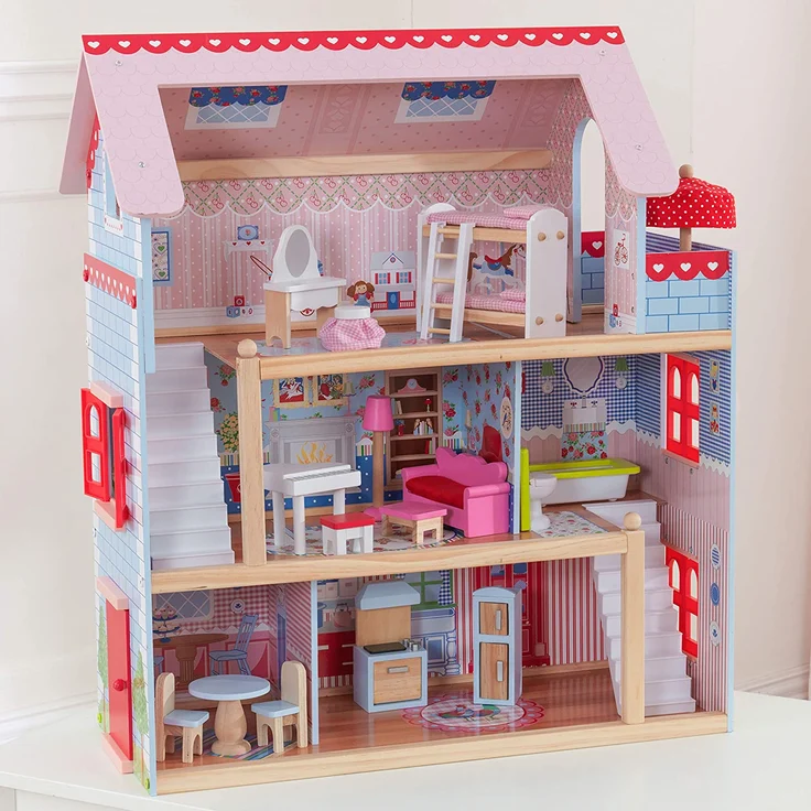 KidKraft 65054 Puppenhaus Chelsea Spielset mit 3 Spielebenen für 12 cm große Puppen, Multi – Bild 11