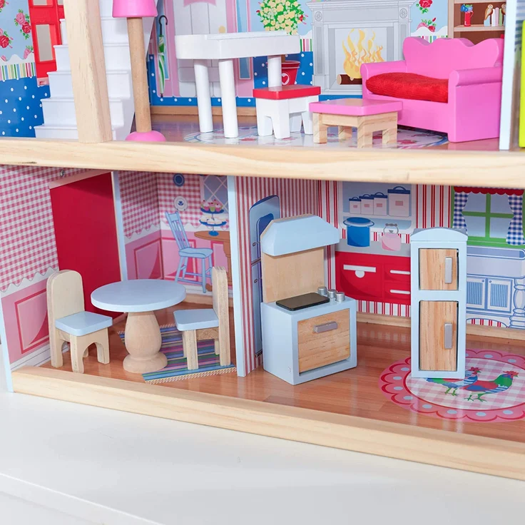 KidKraft 65054 Puppenhaus Chelsea Spielset mit 3 Spielebenen für 12 cm große Puppen, Multi – Bild 10