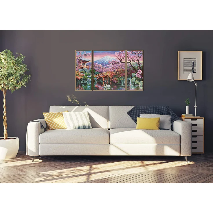 Schipper 609260751 Malen nach Zahlen, Kirschblüte in Japan - Bilder malen für Erwachsene, inklusive Pinsel und Acrylfarben, Triptychon, 50 x 80 cm – Bild 5