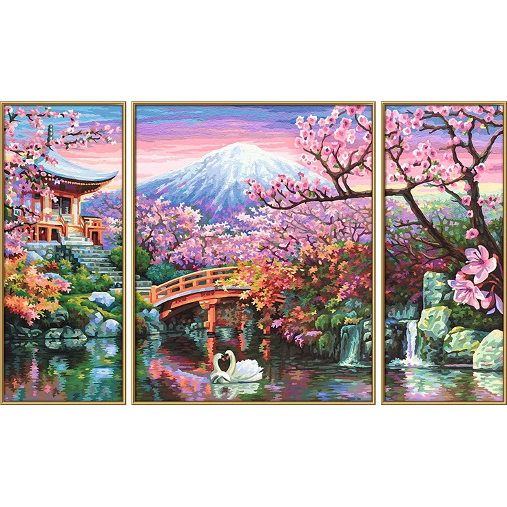 Schipper 609260751 Malen nach Zahlen, Kirschblüte in Japan - Bilder malen für Erwachsene, inklusive Pinsel und Acrylfarben, Triptychon, 50 x 80 cm – Bild 3