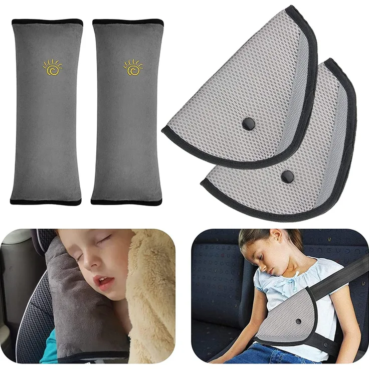 2 Gurtpolster Kinder Grau 2 Autogurt Polster Sicherheitsgurtpolster Gurtschoner Kinder Sicherheitsgurt Schulterpolster für Auto Kinderwagen Erwachsene Reise