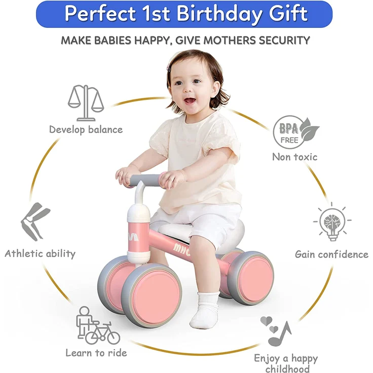 Kinder Laufrad ab 1 Jahr Balance Lauflernrad Spielzeug mit 4 Räder für 10-24 Monate Baby, Erst Rutschrad Fahrrad für Jungen Mädchen als Geschenke Rosa - Preisvergleich – Bild 5