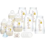 Mam Easy Start Anti-Colic Babyflasche, 8 Flaschen in den Größen 130 ml, 160 ml und 260 ml, 1 Start Nano, 4 Versiegelungsscheiben, 1 extra weicher Auslauf und Griffen, Farbe Beige - 730 G