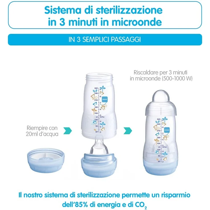 Mam Easy Start Anti-Colic Babyflasche, 8 Flaschen in den Größen 130 ml, 160 ml und 260 ml, 1 Start Nano, 4 Versiegelungsscheiben, 1 extra weicher Auslauf und Griffen, Farbe Beige - 730 G – Bild 5