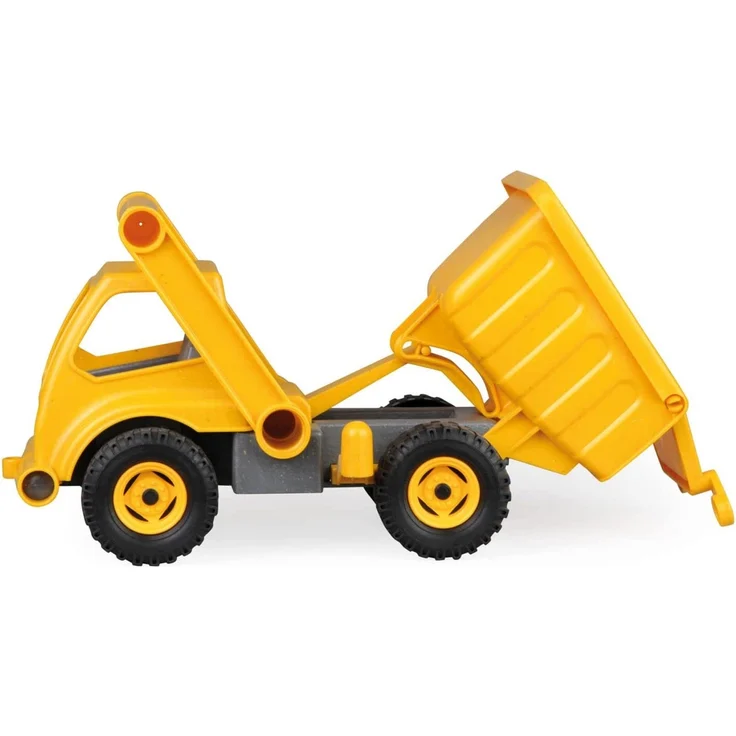Lena 4210 EcoActives LKW Kipper, Baustellenfahrzeug ca. 27 cm, robuster Kipplaster, natürlicher Holzgeruch durch ökologischen Holzanteil, Muldenkipper für Kinder ab 2 Jahre, Spielfahrzeug in gelb – Bild 3