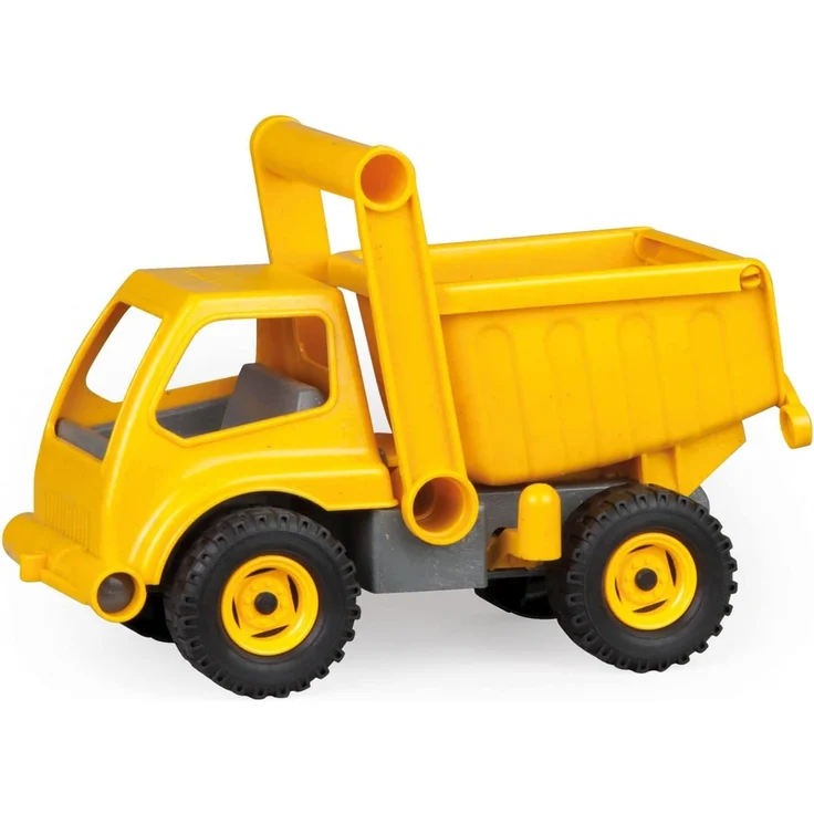 Lena 4210 EcoActives LKW Kipper, Baustellenfahrzeug ca. 27 cm, robuster Kipplaster, natürlicher Holzgeruch durch ökologischen Holzanteil, Muldenkipper für Kinder ab 2 Jahre, Spielfahrzeug in gelb – Bild 1