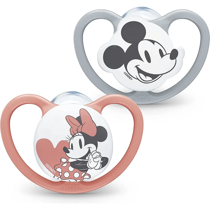 NUK Space Schnuller | 6-18 Monate | Schnuller mit extra Belüftung | BPA-freies Silikon | Disney Mickey Maus | grau und rosa | 2 Stück
