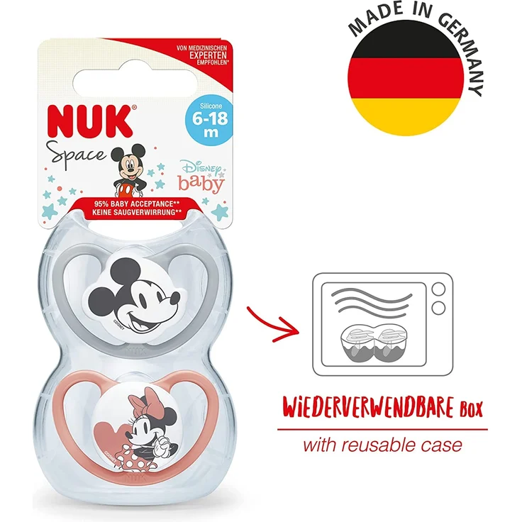 NUK Space Schnuller | 6-18 Monate | Schnuller mit extra Belüftung | BPA-freies Silikon | Disney Mickey Maus | grau und rosa | 2 Stück – Bild 6