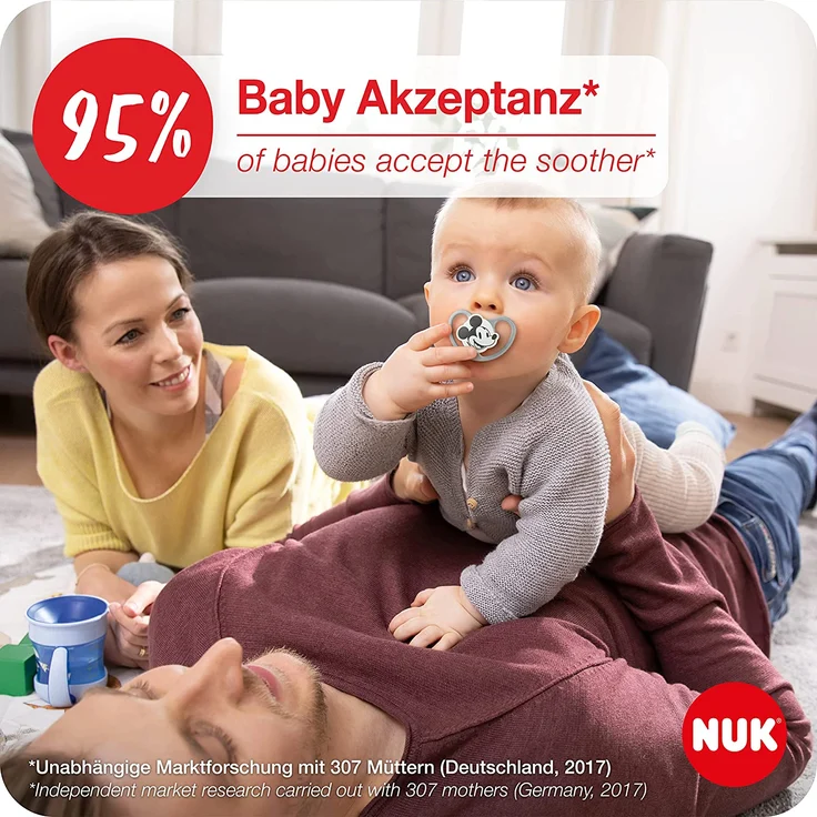 NUK Space Schnuller | 6-18 Monate | Schnuller mit extra Belüftung | BPA-freies Silikon | Disney Mickey Maus | grau und rosa | 2 Stück – Bild 3