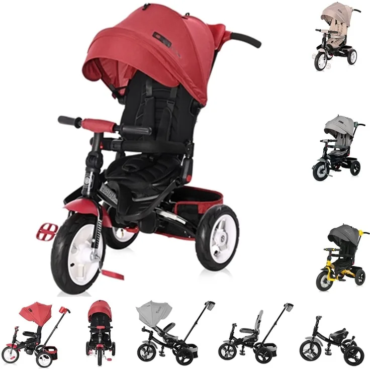 Lorelli Tricycle Jaguar 4 in 1 Gummireifen, Sitz drehbar, Stange, verstellbar rot/schwarz