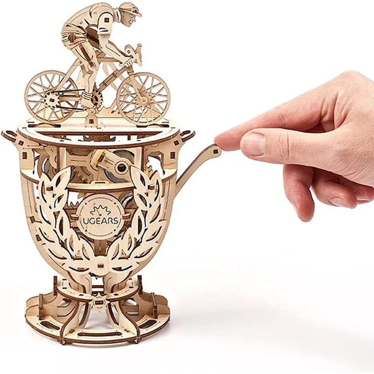 UGEARS 3D Puzzle Erwachsene Automaton Cyclist - DIY 3D Modellbausatz - Tour De France Cup Fahrrad 3D Holzpuzzle Erwachsene und Jugendliche - Mechanische Modell Holzbausatz - Radsportler Geschenke – Bild 2