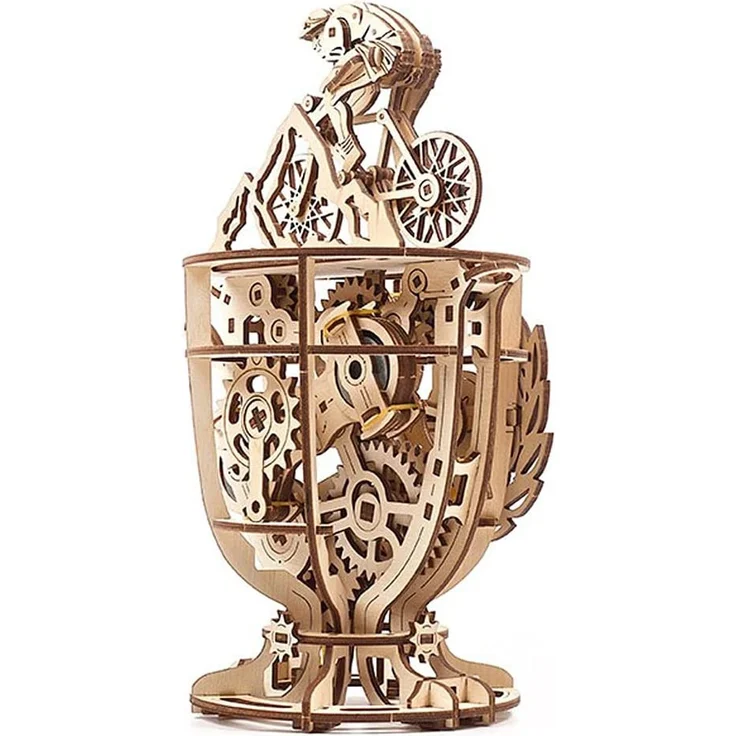 UGEARS 3D Puzzle Erwachsene Automaton Cyclist - DIY 3D Modellbausatz - Tour De France Cup Fahrrad 3D Holzpuzzle Erwachsene und Jugendliche - Mechanische Modell Holzbausatz - Radsportler Geschenke – Bild 5