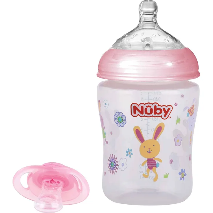 Nûby ID68057PINK Weithalsflasche PP, 270 ml, rosa