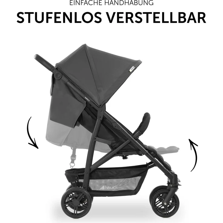 Hauck Buggy Rapid 4 bis 25 kg, Kinderbuggy Klein Zusammenklappbar, mit Liegefunktion, Höhenverstellbar, Großer Korb, Grau Schwarz – Bild 5
