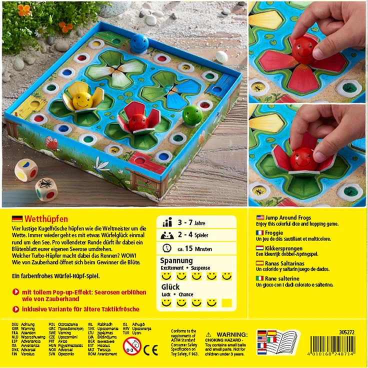 HABA 305272 - Wetthüpfen, Würfelspiel für Kinder von 3 bis 7 Jahren mit unterschiedlichen Spielvarianten, Spielmaterial aus stabiler Pappe und Holz, Spiel ab 3 Jahren – Bild 2