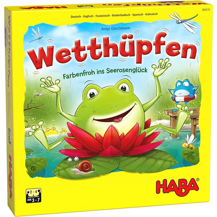HABA 305272 - Wetthüpfen, Würfelspiel für Kinder von 3 bis 7 Jahren mit unterschiedlichen Spielvarianten, Spielmaterial aus stabiler Pappe und Holz, Spiel ab 3 Jahren – Bild 1