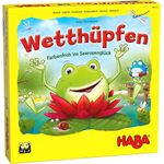 HABA 305272 - Wetthüpfen, Würfelspiel für Kinder von 3 bis 7 Jahren mit unterschiedlichen Spielvarianten, Spielmaterial aus stabiler Pappe und Holz, Spiel ab 3 Jahren