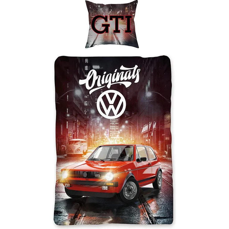 VW Volkswagen Golf Bettwäsche GTI Rot / Grau 135 cm x 200 cm + 80 cm x 80 cm Oldtimer 100% Baumwolle in Renforcé-Linon-Qualität Race Wörthsee Auto-Car 2 Motive Wendebettwäsche Reißverschluss 088 – Bild 4