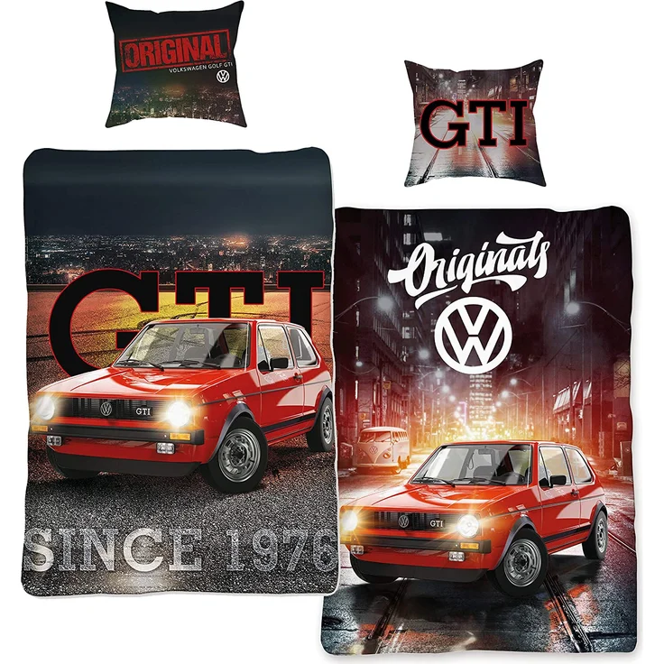 VW Volkswagen Golf Bettwäsche GTI Rot / Grau 135 cm x 200 cm + 80 cm x 80 cm Oldtimer 100% Baumwolle in Renforcé-Linon-Qualität Race Wörthsee Auto-Car 2 Motive Wendebettwäsche Reißverschluss 088 – Bild 6