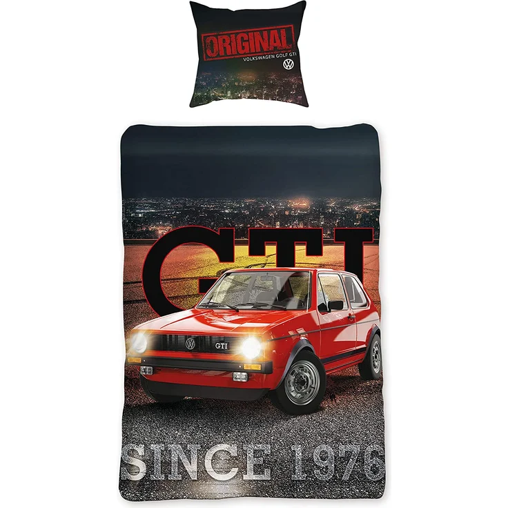 VW Volkswagen Golf Bettwäsche GTI Rot / Grau 135 cm x 200 cm + 80 cm x 80 cm Oldtimer 100% Baumwolle in Renforcé-Linon-Qualität Race Wörthsee Auto-Car 2 Motive Wendebettwäsche Reißverschluss 088 – Bild 5